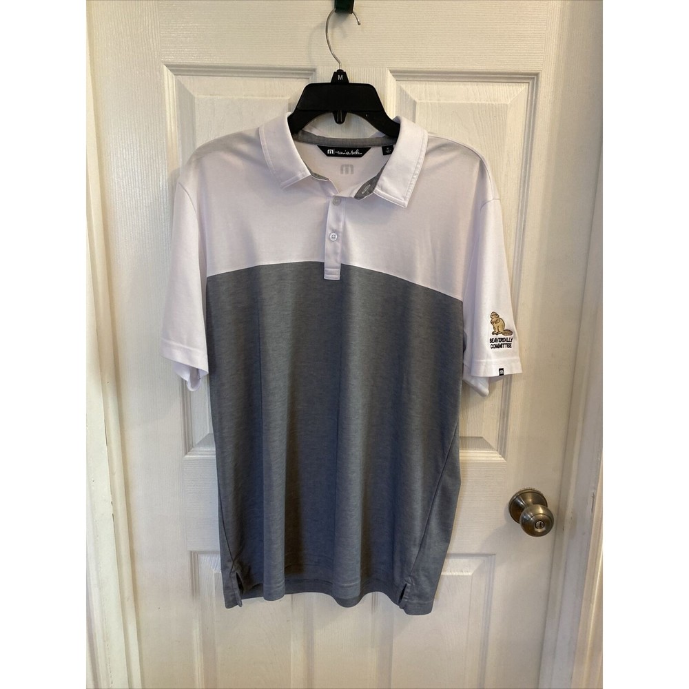 Travis Mathew Mens size XL White Gray Short Sleeve Polo Golf Shirt